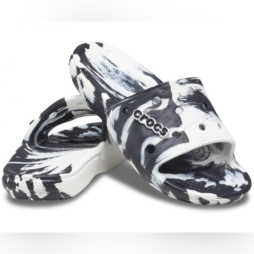 Crocs classic marbled slides black & white